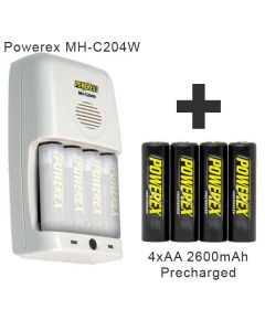 PACK Cargador Powerex MH-C204W + 4 baterías AA 2600 Precharged