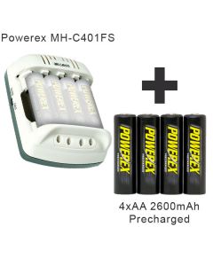 PACK Cargador de pilas Powerex MH-C401FS + 4 pilas AA 2600