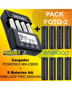 Pack OFERTA FOTO 2 - Cargador POWEREX MH-C9000 + 8 Baterías Eneloop PRO 2500mAh