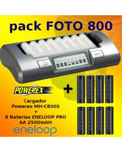 Pack OFERTA FOTO 800 - Cargador POWEREX MH-C800S + 8 Baterías Eneloop PRO 2500mAh